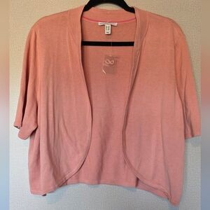 Isaac Mizrahi Short-Sleeve Open-Front Cardigan in Dusty Pink